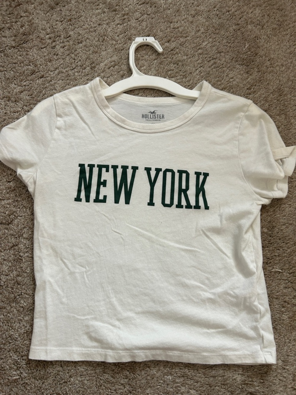 Hollister White Tee with Dark Green "NEW YORK" Graphic